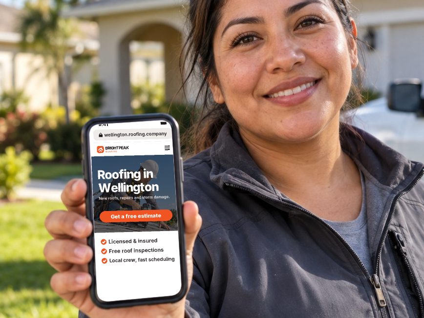 wellington.roofing.company open in a phone browser